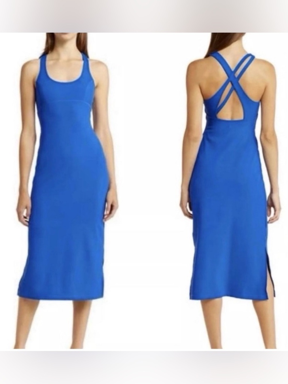 NWT Sweaty Betty Emily Strappy Back Midi Dress Tank Racer Workout Blue Small